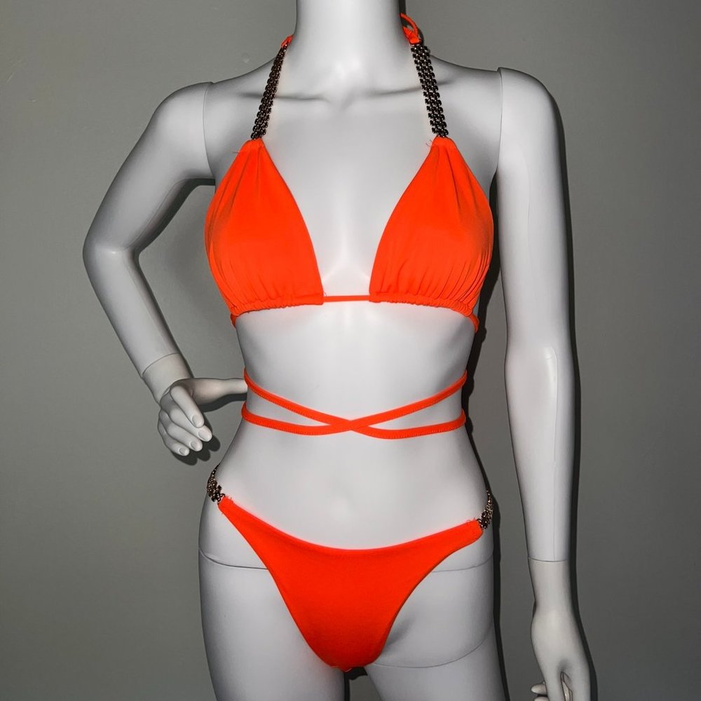 gold detail string bikini